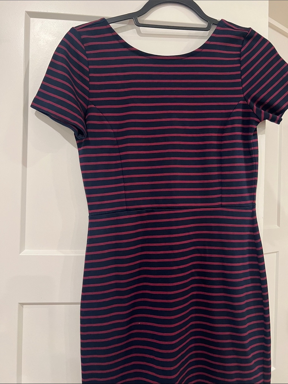 Banana Republic Navy and Pink Striped Short Sleeve Sheath Dress